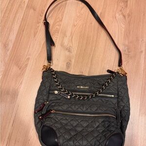 MZ Wallace Green and Gold Crossbody Bag with Quilted Design